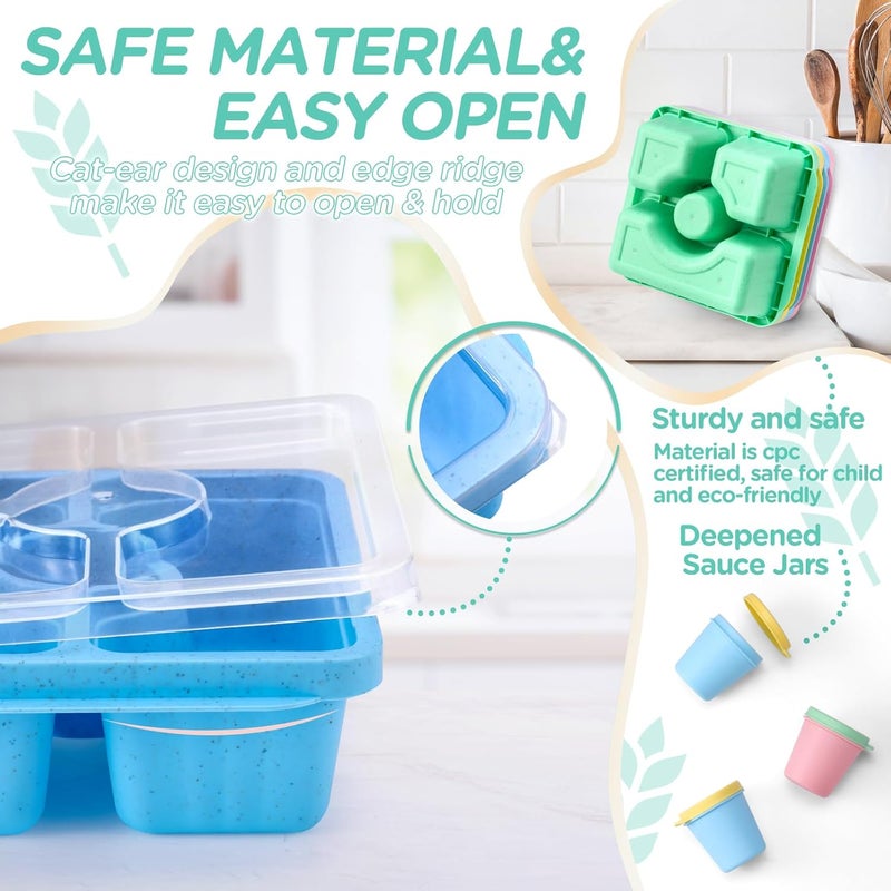 QQKO Bento Snack Box for Adults Kids, Lunchable Meal Prep Container Reusable, 4 Pack Divided Food Storage With Lids, Stackable Lunch Box With Sauce Cups, Pastel - Image 5